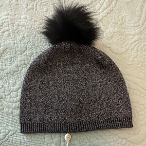 NWT! Shiraleah Black Silver Beanie with Pom pom